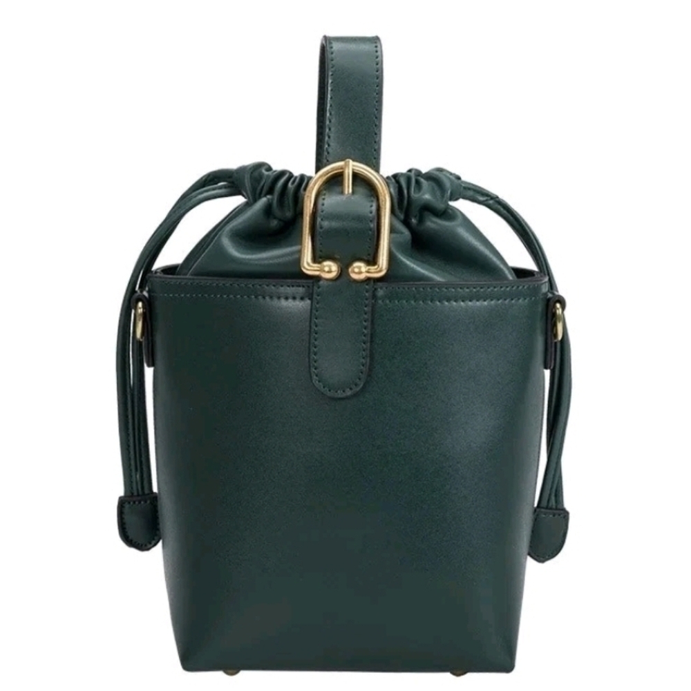 Melie Bianco Alexis Small Vegan Leather Bucket Crossbody Green NWT Drawstring